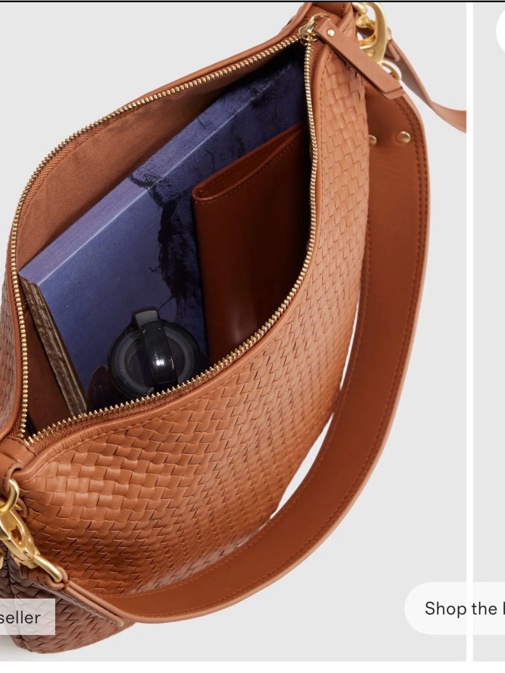 Quince Sloane Handwoven Shoulder Bag in Cognac - Picture 3 of 12